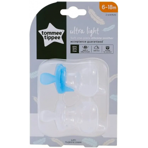 Tommee Tippee Ultra Light 超輕矽膠安撫奶嘴 (2個裝)- 6-18個月(藍色，白色）