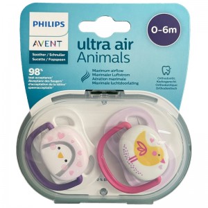 Philips Avent透氣動物系列安撫玩咀(0-6個月) 2個裝-粉紅粉紫