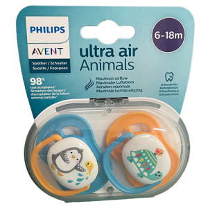 Philips Avent透氣動物系列安撫玩咀(0-6個月) 2個裝-藍