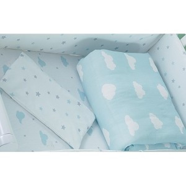 California Bear 斜紋布嬰兒床品套裝 - 白雲星空