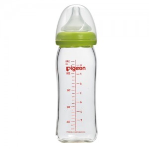 Pigeon 寬口母乳實感玻璃奶瓶240ml-綠