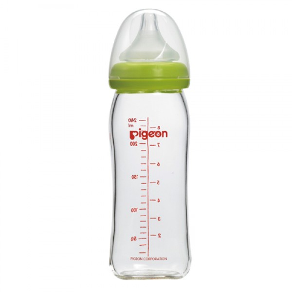 Pigeon 寬口母乳實感玻璃奶瓶240ml-綠